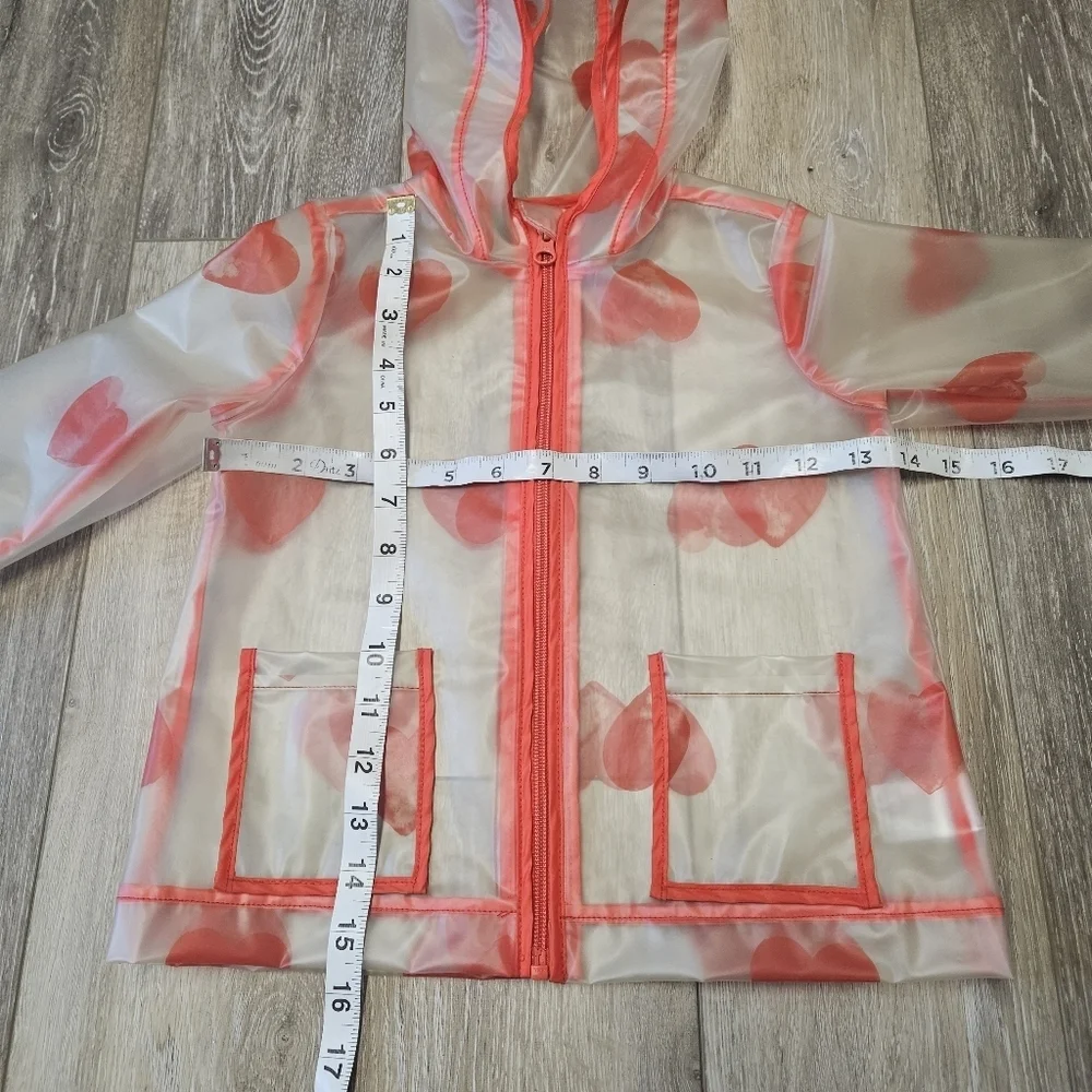 Dip Transpartent Red Heart Hooded Rain Jacket Kids Toddler 2T